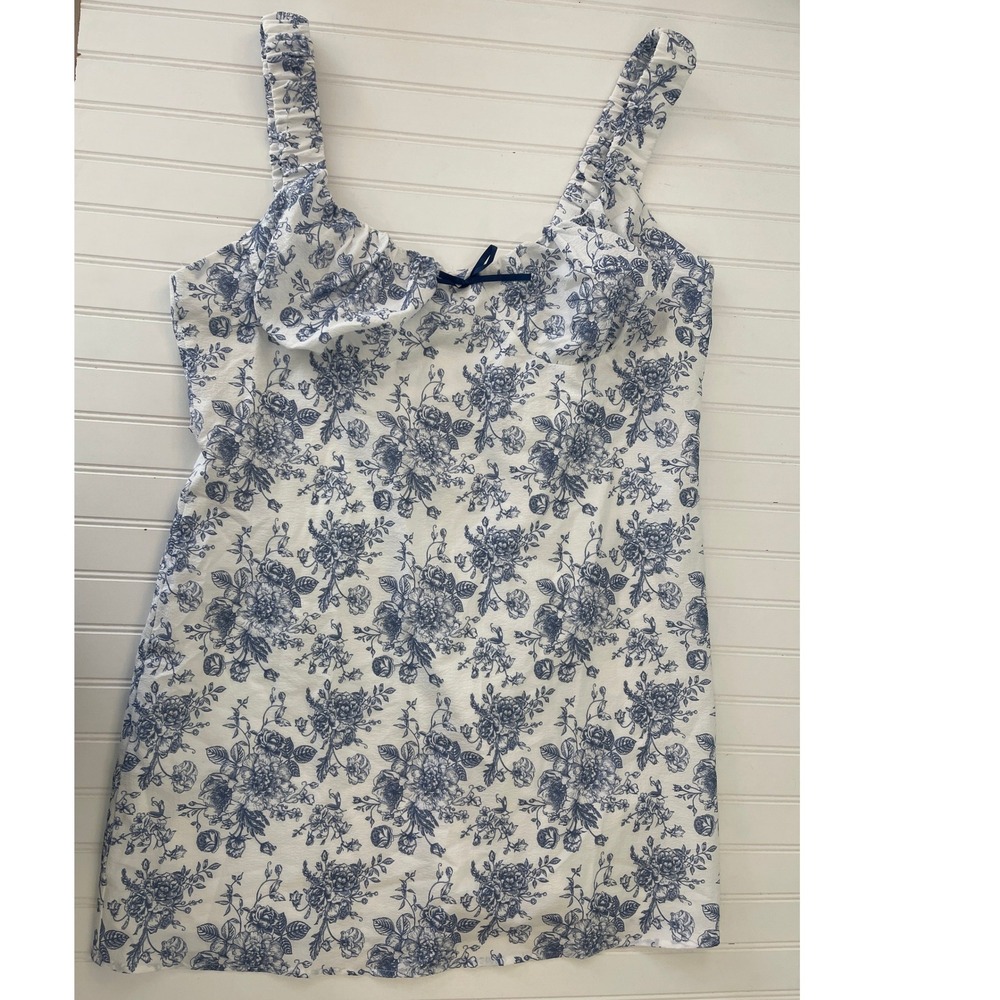 Cider Floral Toile Ruffle Strap Mini Dress 2XL Cottagecore Milkmaid Sweetheart